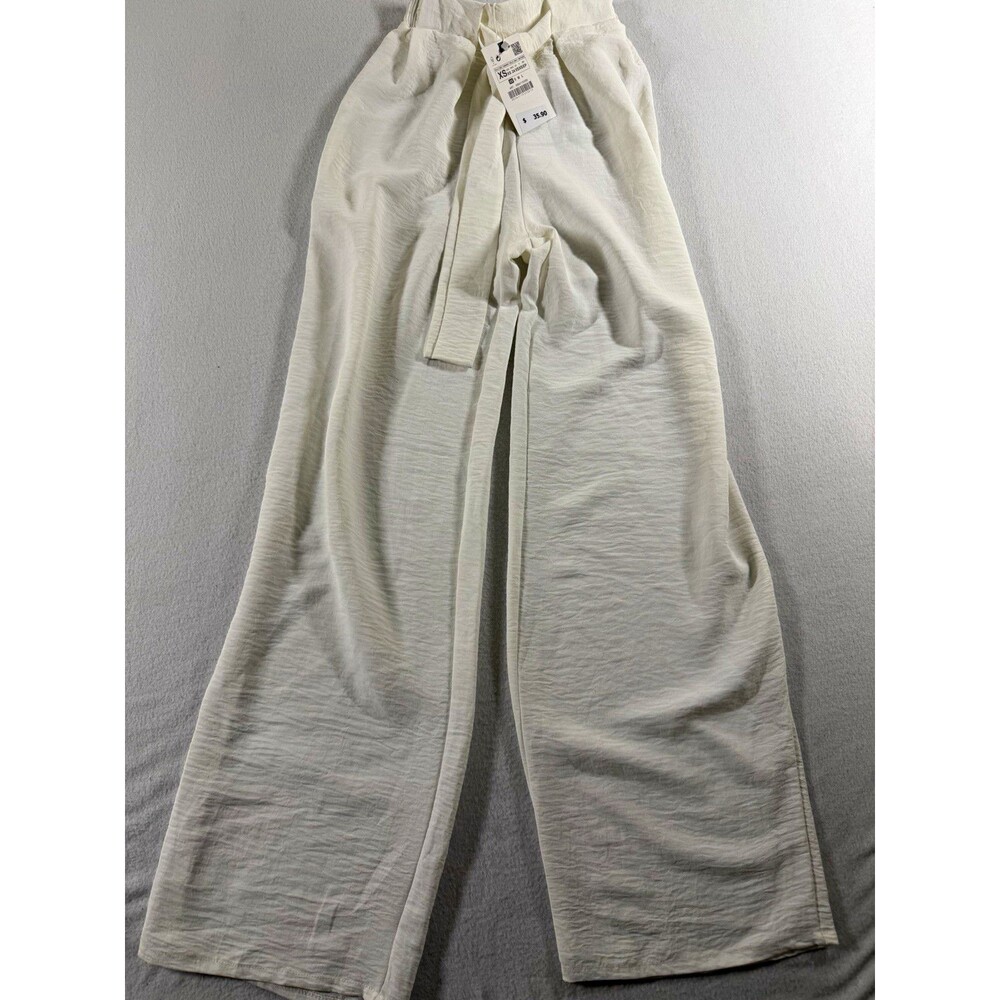Zara Womens Pants Size XS White Solid Wide Leg Drawstring Elastic Waist $35 768